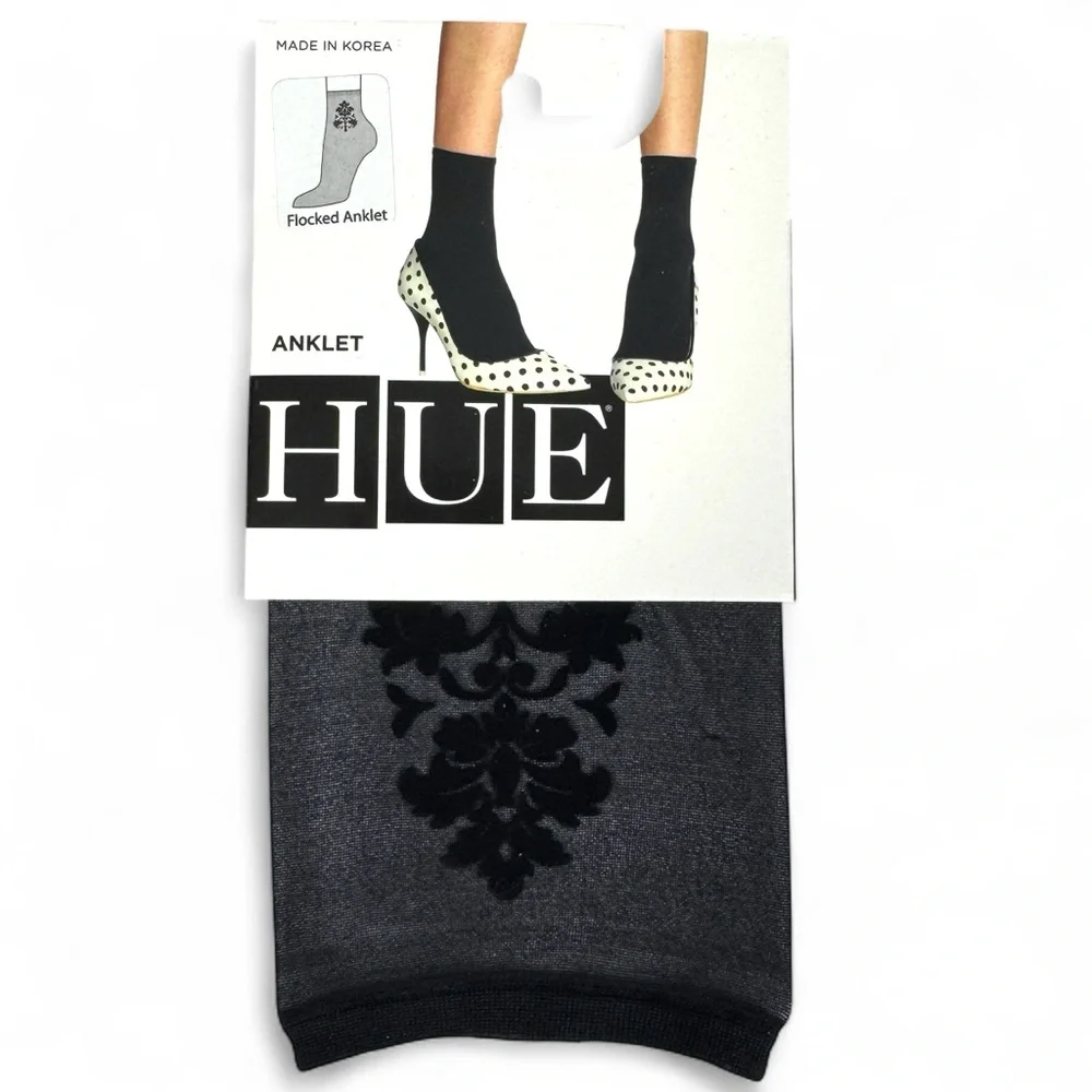 Hue Flocked‎ Brocade Anklet Socks Womens One Size Fits Most Sheer Black